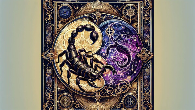 Scorpione con la carta dei tarocchi Il Mondo &copy; Immagine creata con Dall-E