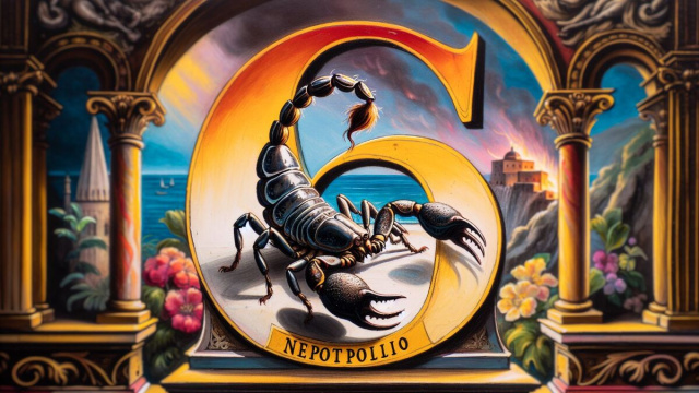 Numero 6 della Smorfia napoletana, lo Scorpione &egrave; 'quella che guarda 'nderra'. &copy; Immagine creata con Dall-E