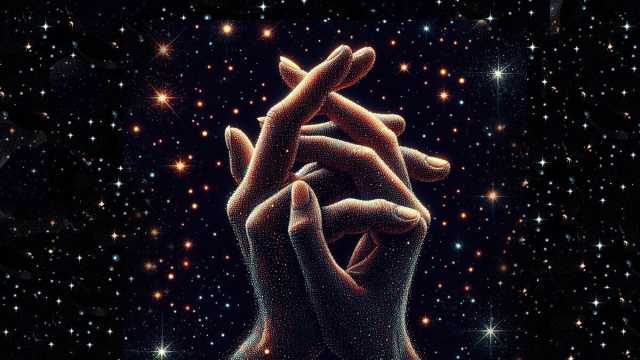 Mani intrecciate tra le stelle - &copy; Pixabay IA.