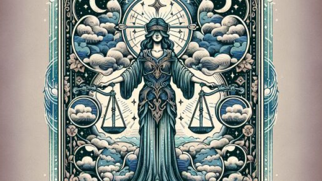 Tarocchi e Bilancia, rappresentazione della carta della Giustizia incentrata sull'equilibrio &copy; Immagine creata con Dall-E