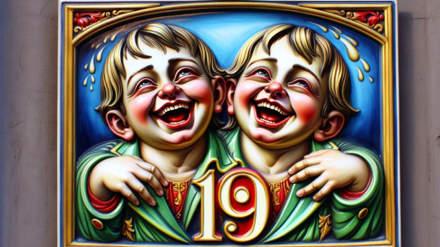 Numero 19 della Smorfia napoletana, 'a resata, per il segno dei Gemelli. &copy; Immagine creata con Dall-E