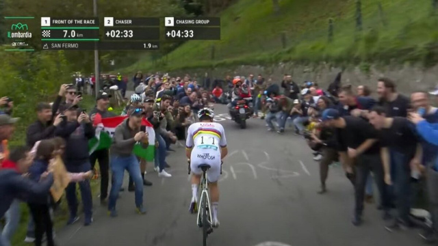 Tadej Pogacar al Lombardia dello scorso anno - &copy; Screenshot Eurosport