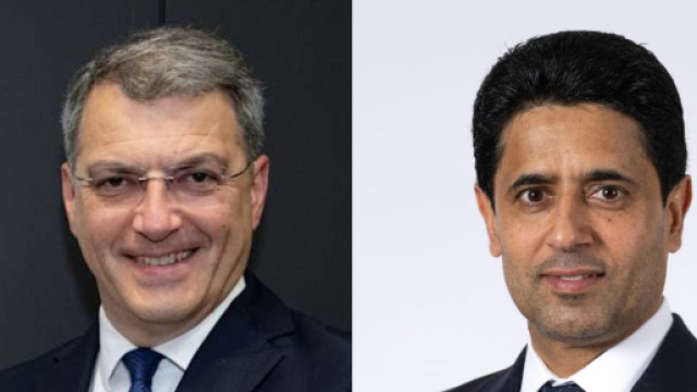 Damien Comolli, dg della Juventus. Foto &copy; Juventus. Nasser Al-Khela&iuml;fi, presidente del PSG. Foto &copy; UEFA