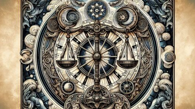 Bilancia esplora la ciclicit&agrave; e l'accettazione dei cambiamenti con la Ruota della Fortuna. &copy; Immagine creata con Dall-E