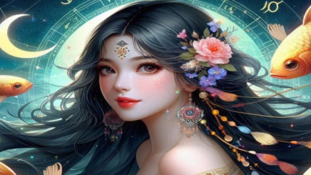 Donna che incarna il segno zodiacale dei Pesci &copy; AI Copilot.