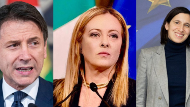 Giuseppe Conte, Giorgia Meloni ed Elly Schlein (&copy; Wikimedia commons)