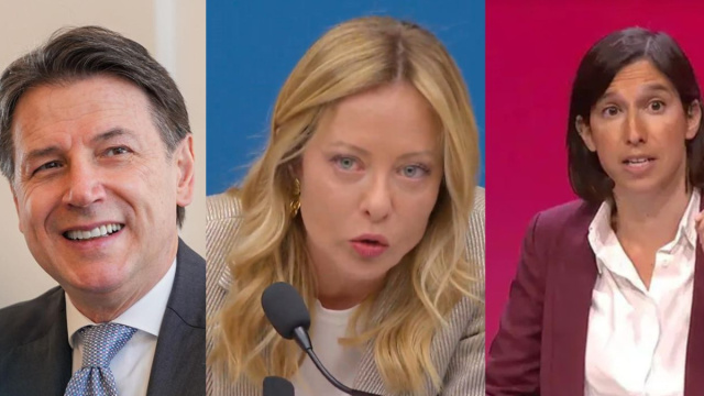 Giuseppe Conte, Giorgia Meloni ed Elly Schlein (&copy; Facebook)