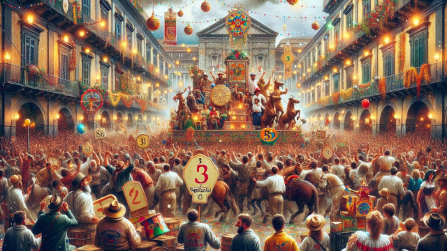 Numero 20 della Smorfia napoletana, 'a festa, applicato al Sagittario. &copy; Immagine creata con Dall-E