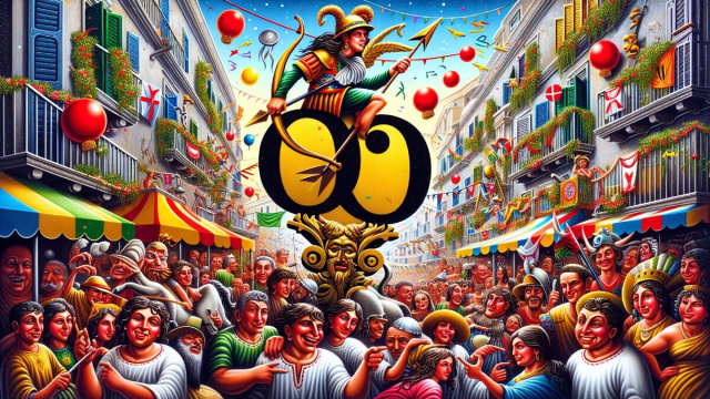 Numero 20 della Smorfia napoletana, 'a festa, Sagittario. &copy; Immagine creata con Dall-E