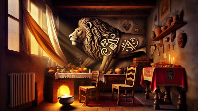 Numero 31 della Smorfia napoletana, 'o patrone 'e casa, Leone. &copy; Immagine creata con Dall-E