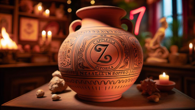 Numero 7 della Smorfia napoletana, 'o vasetto, abbinato al Cancro. &copy; Immagine creata con Dall-E