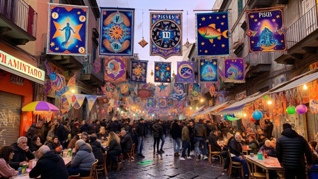 Numero 20 della Smorfia napoletana, 'a festa, per i Pesci. &copy; Immagine creata con Dall-E