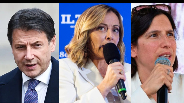 Giuseppe Conte, Elly Schlein e Giorgia Meloni (&copy; Facebook)