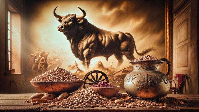 Numero 10 della Smorfia napoletana, 'e fasule, Toro. &copy; Immagine creata con Dall-E