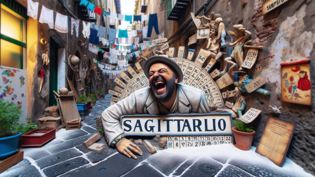 Numero 19 della Smorfia napoletana, 'a resata, per il Sagittario. &copy; Immagine creata con Dall-E