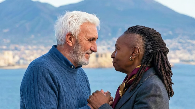 Raffaele Giordano ( Patrizio Rispo) e Whoopi Goldberg Un posto al sole &copy;