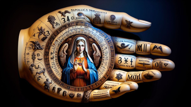 Numero 5 della Smorfia napoletana, 'a mano, associato alla Vergine. &copy; Immagine creata con Dall-E
