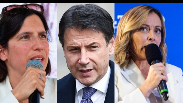 Elly Schlein, Giuseppe Conte e Giorgia Meloni (&copy; Facebook)