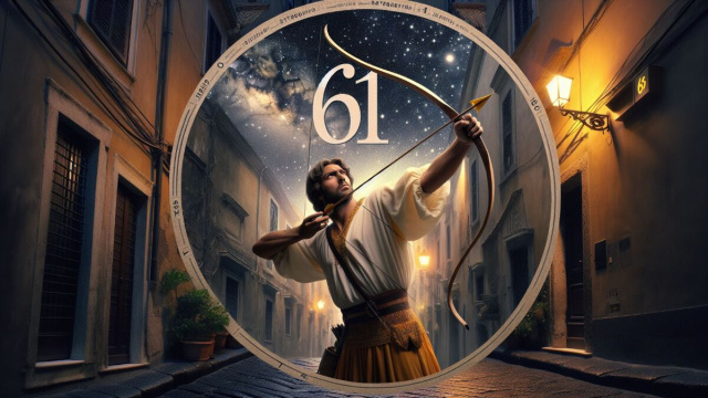 Numero 61 della Smorfia napoletana, 'o cacciatore, Sagittario. &copy; Immagine creata con Dall-E