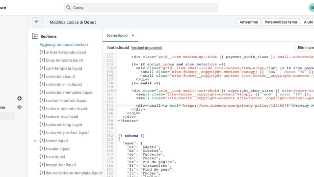 Come integrare la Privacy Policy di iubenda con Shopify - iubenda help &copy; Creative Commons