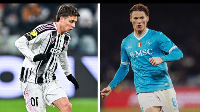 Kenan Yildiz, attaccante della Juventus. Foto &copy; Juventus FC. Scott McTominay, centrocampista del Napoli. Foto &copy; X Napoli