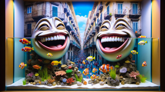 Numero 19 della Smorfia napoletana, 'a resata, Acquario. &copy; Immagine creata con Dall-E