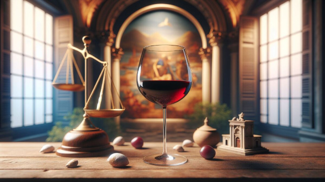 Numero 45 della Smorfia napoletana, il vino buono, Bilancia. &copy; Immagine creata con Dall-E