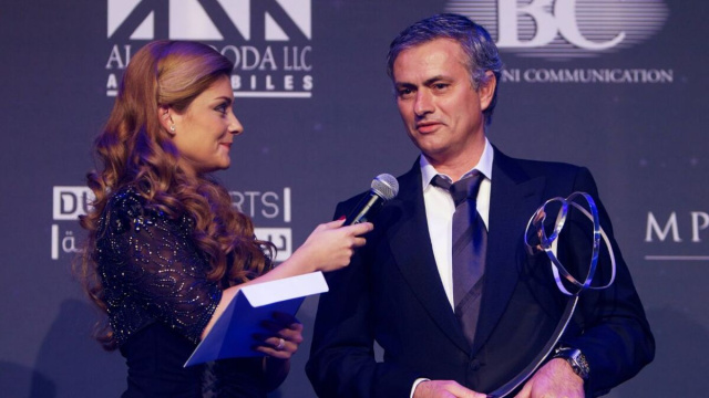 Mourinho premiato come miglior allenatore dell'anno ai Globe Soccer Awards il 28 dicembre 2012 (Wikimedia Commons).