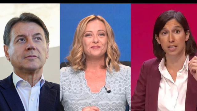 Giuseppe Conte, Giorgia Meloni ed Elly Schlein (&copy; Facebook)