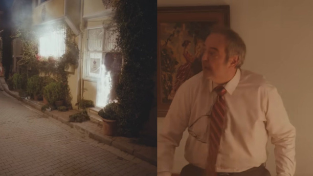 Enver nella sua casa avvolta dalle fiamme &ndash; &copy; Now.