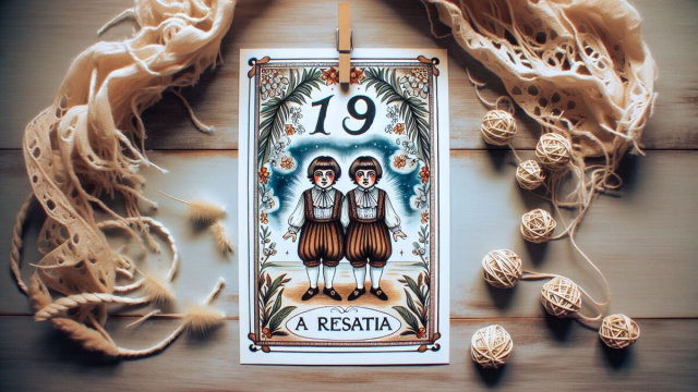 Numero 19 della Smorfia napoletana, 'a resata. Segno zodiacale: Gemelli. &copy; Immagine creata con Dall-E