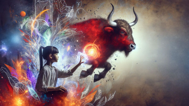 Numero 2 della Smorfia napoletana, 'a creatura, per il segno del Toro. &copy; Immagine creata con Dall-E