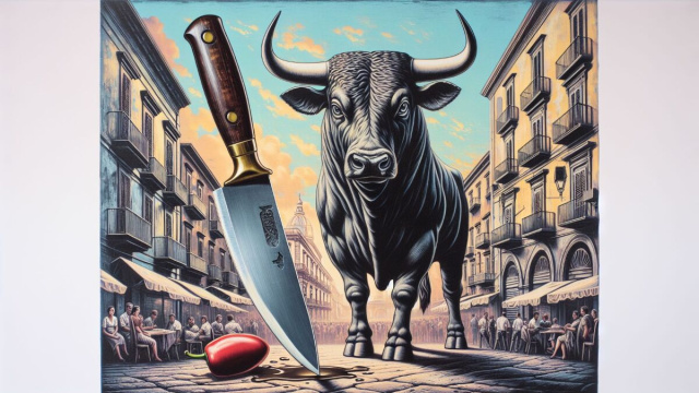 Numero 41 della Smorfia napoletana, il coltello simbolo di incisivit&agrave; per il Toro. &copy; Immagine creata con Dall-E