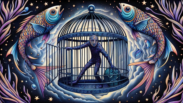 Numero 44 della Smorfia napoletana, 'e cancelle, per il segno dei Pesci. &copy; Immagine creata con Dall-E