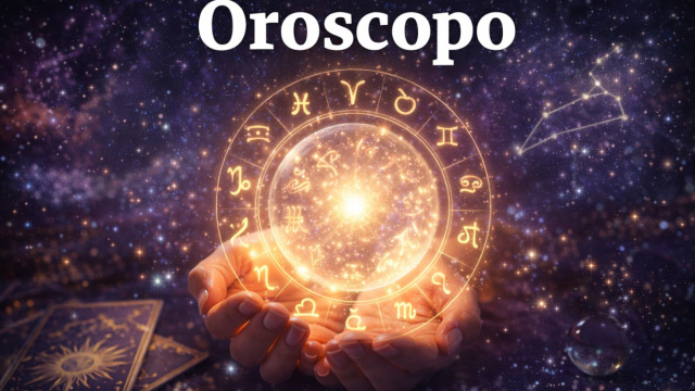 Immagine a tema zodiacale con simboli arcani e scritta oroscopo - &copy; Copilot IA.