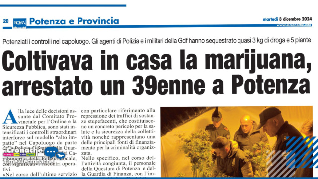 COLTIVAVA IN CASA LA MARIJUANA, ARRESTATO UN 39ENNE A POTENZA &copy; Creative Commons