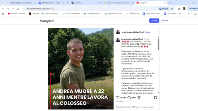 Oggi a Tottea Abruzzo i funerali di Andrea Moretti - Rete8 &copy; Creative Commons
