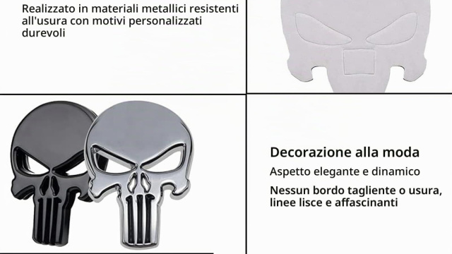 4 Pezzi Teschio Metallico Adesivo, 3D Metal Adesivi Auto Teschio ... &copy; Creative Commons