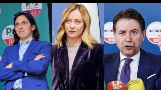 Elly Schlein, Giorgia Meloni e Giuseppe Conte (&copy; Facebook)