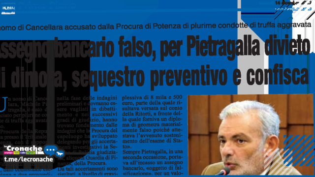 ASSEGNO BANCARIO FALSO, PER PIETRAGALLA DIVIETO DI DIMORA ... &copy; Creative Commons