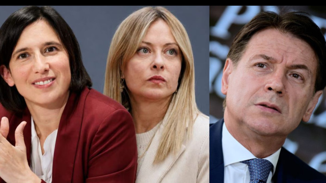 Elly Schlein, Giorgia Meloni e Giuseppe Conte (&copy; Facebook)