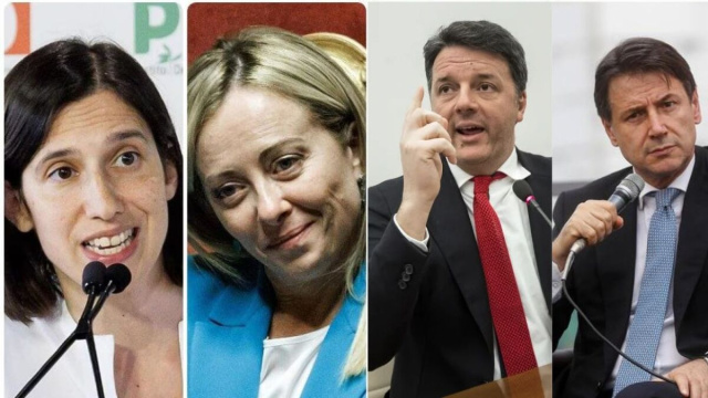 Elly Schlein, Giorgia Meloini, Matteo Renzi, Giuseppe Conte (&copy; Facebook)