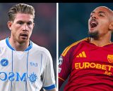 Kevin De Bruyne, centrocampista del Napoli. Foto &copy; Napoli. Donyell Malen, attaccante della Roma. Foto &copy; Roma