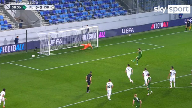 Irlanda-Israele il momentaneo vantaggio dell'Irlanda. (Screenshot Sky).