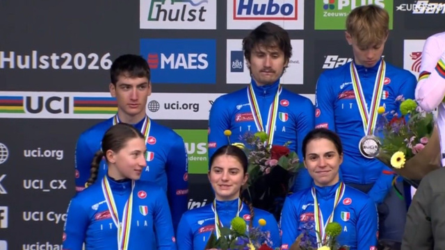 La nazionale azzurra ai Mondiali di ciclocross di Hulst - &copy; Screenshot Eurosport