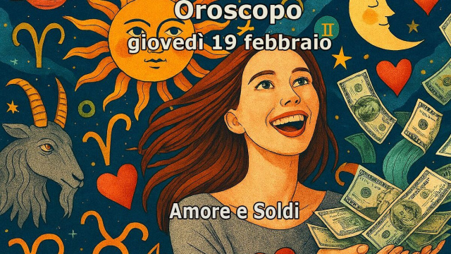 Locandina per l'oroscopo del 19 febbraio su amore e soldi - &copy; Pixabay IA.
