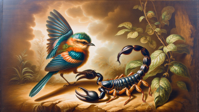 Numero 35 della Smorfia napoletana, l&rsquo;uccellino, rinascita per lo Scorpione. &copy; Immagine creata con Dall-E