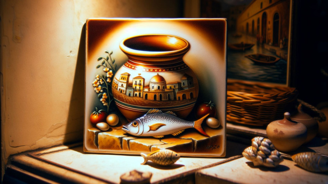 Numero 7 della Smorfia napoletana, 'o vasetto, abbinato ai Pesci. &copy; Immagine creata con Dall-E