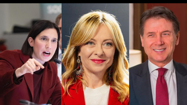 Elly Schlein, Giorgia Meloni e Giuseppe Conte (&copy; Facebook)