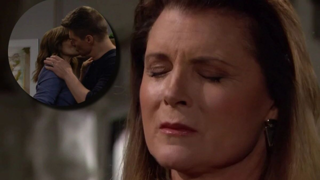 Sheila in lacrime e, in evidenza, il bacio fra Deacon e Taylor &copy; Beautiful